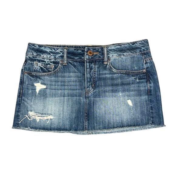 NWT American Eagle Micro Mini Denim Skirt Women's 4 Button Fly Y2K Distressed - Picture 1 of 7